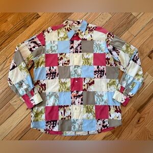 J. Crew Allover Patchwork Button Down Casual Preppy Colorful Men’s Shirt Size XL